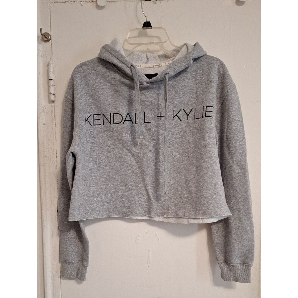 Kendall & Kylie Women's Gray Cropped Hoodie